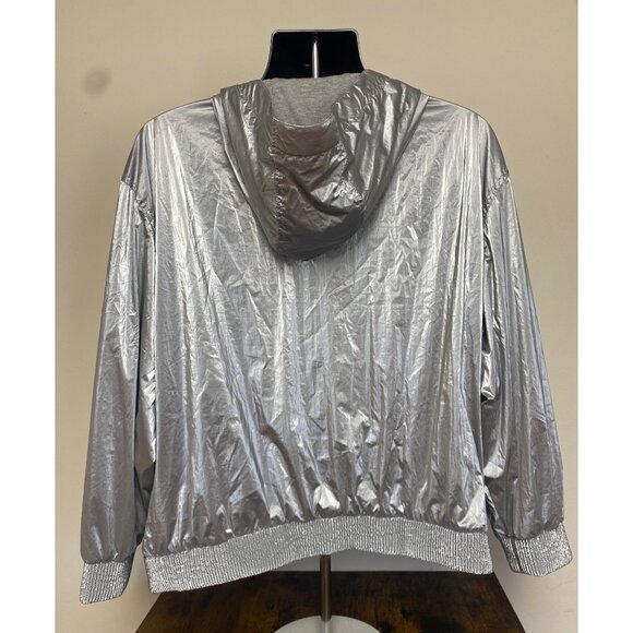 Tommy Hilfiger Women's Silver Zipper Hooded Metallic Windbreaker Plus Size 1X NW - Picture 4 of 5